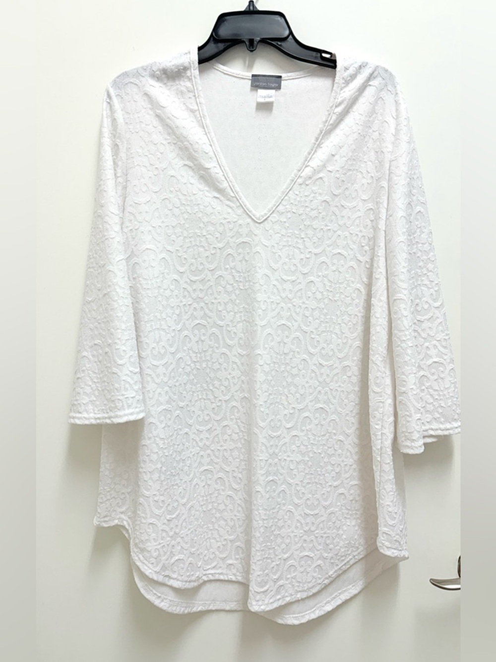 White V-Neck Textured Cover Up